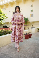 Women Nude-Pink Muslin Embroidered KurtaPant & Dupatta Set